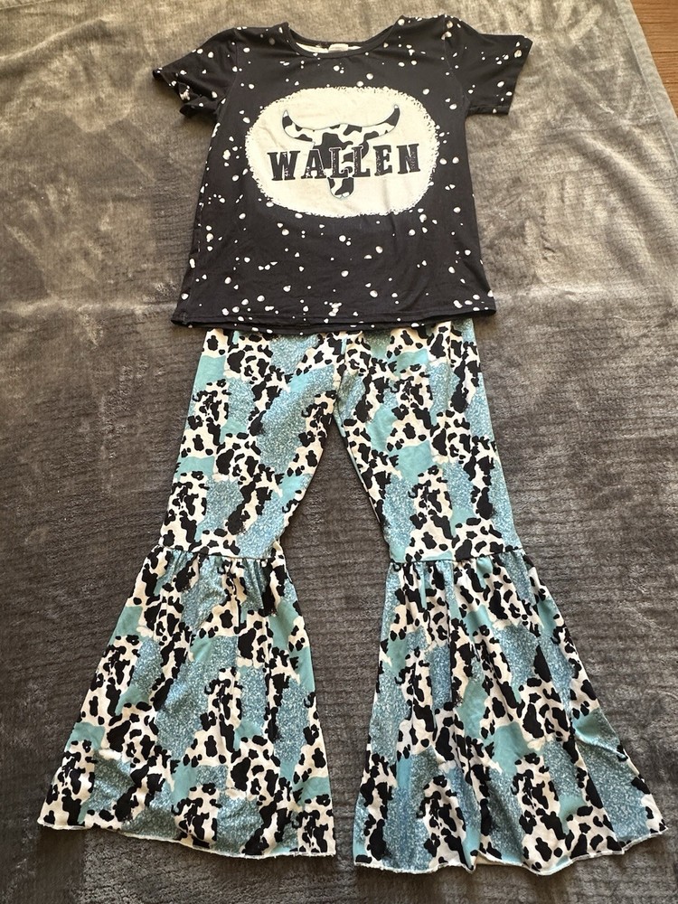 Morgan Wallen Cow Print Boutique Outfit for Girls with Flare Pants