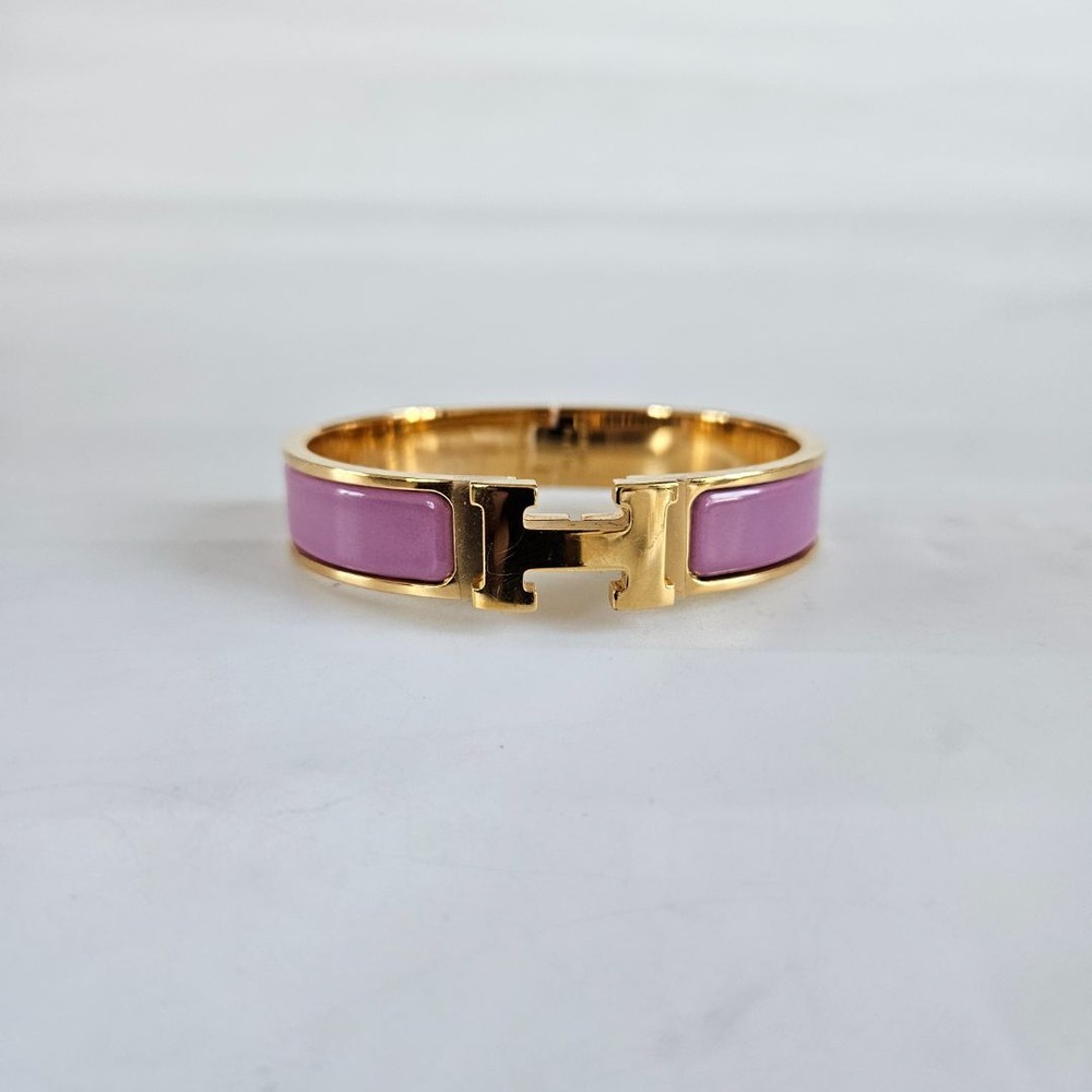 Hermès Clic Clac Gold Bracelet w Purple Enamel