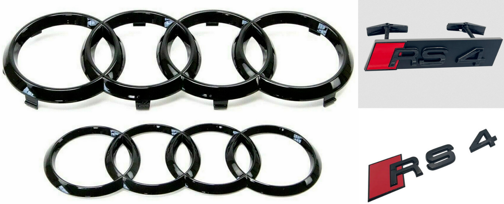 For Audi RS4 Car Front Rear Rings Hood Grille Emblem Trunk Decal Sticker Black