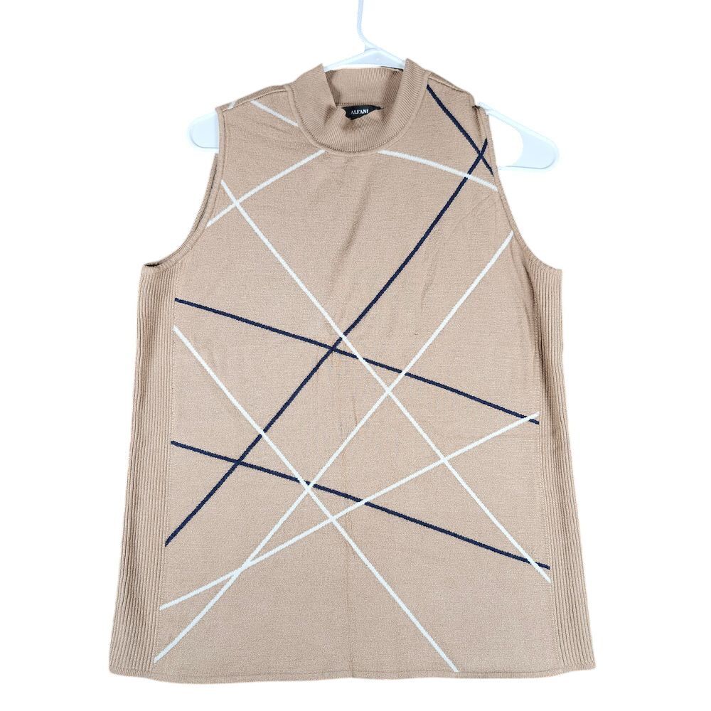 Alfani Geometric Pattern Sleeveless Mock Neck Sweater Top Modern Vest