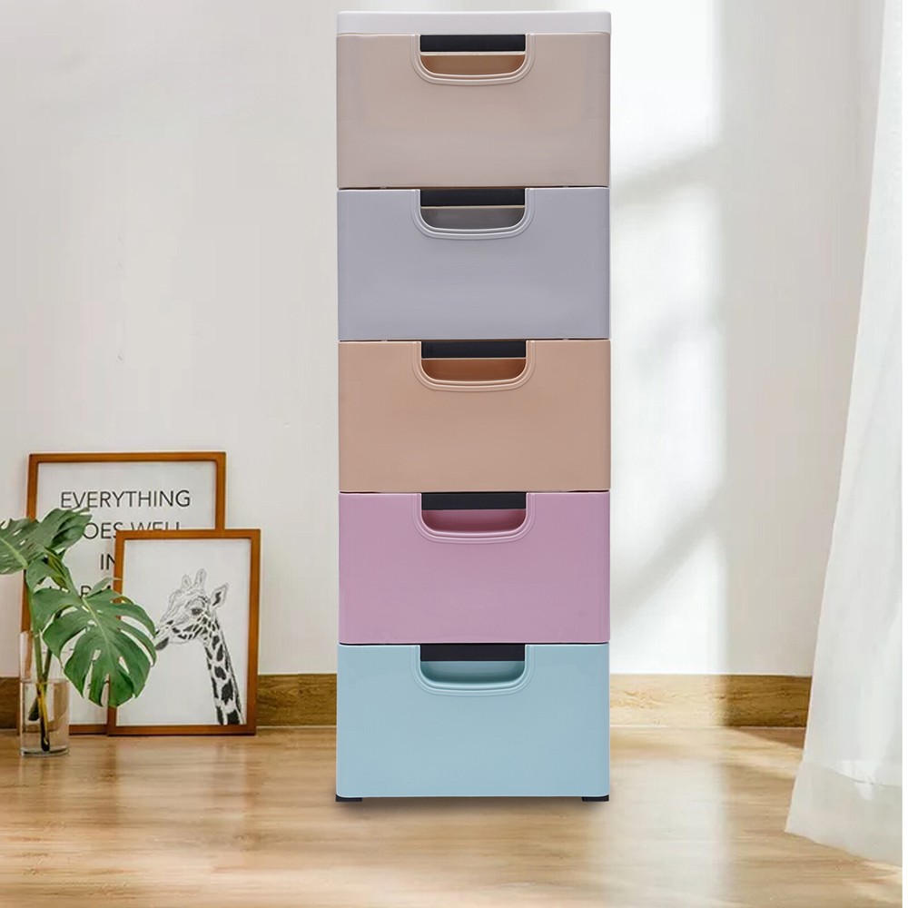 Slim 5-Drawer Vertical Plastic Storage Cabinet for Compact Spaces