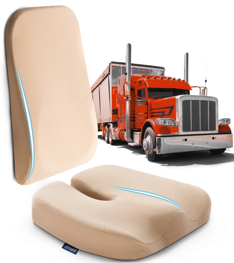 Elmara Orthopedic Seat Cushion for Truck Drivers - Doctor-Designed Cream Memory Foam Support  