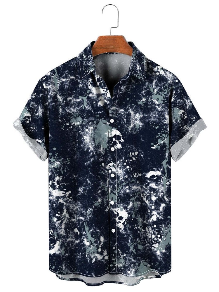 Summer Casual Skull Print Short Sleeve Hawaiian Shirt
