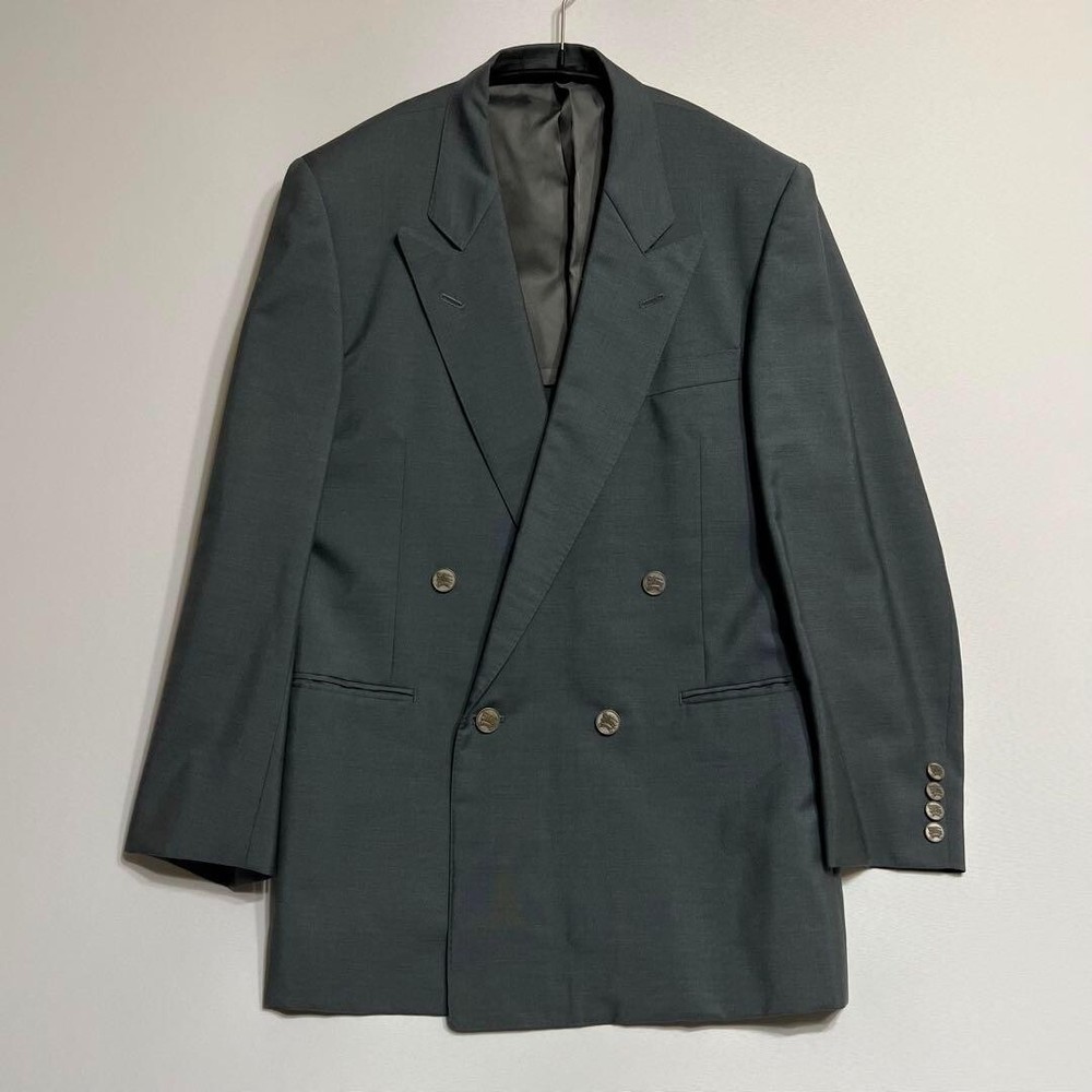 Burberry's Tailored Double Jacket Blazer Gray Wool Mohair Men Size Free Used