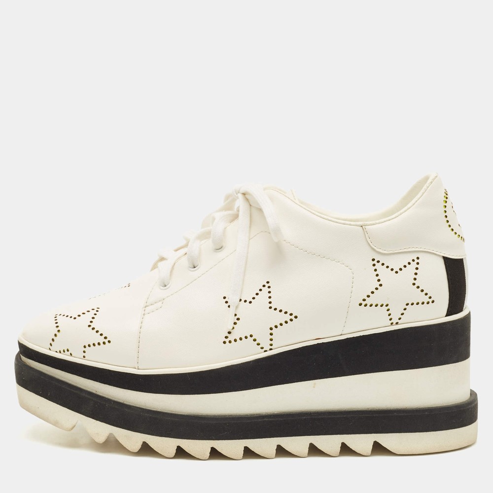 Stella McCartney White Faux Leather Elyse Star Platform Derby Sneakers Size 38