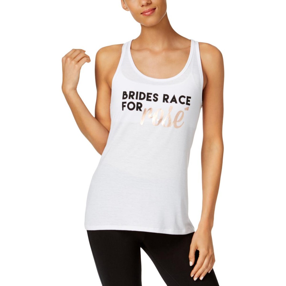 Ideology Womens White Brides Race for Rose Yoga Fitness Tank Top M