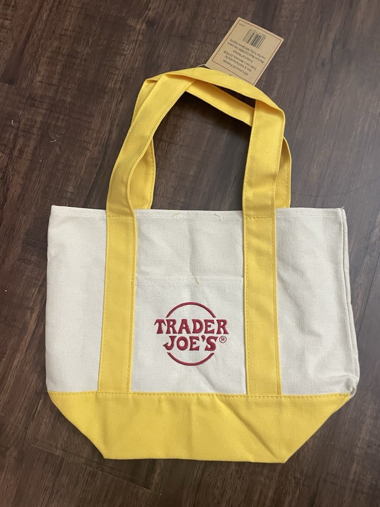Trader Joes Yellow Mini Canvas Tote Bag New with Tags
