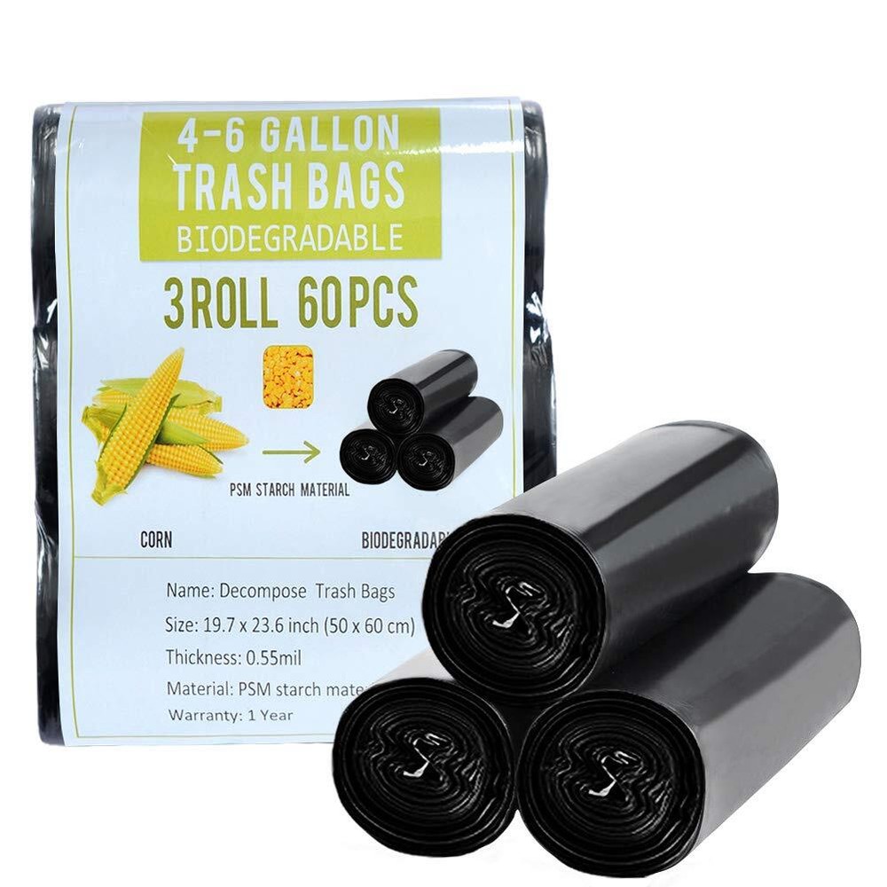4 Gallon Trash Bags Black Biodegradable Small Garbage Bags 60 Cts Recycled Un...
