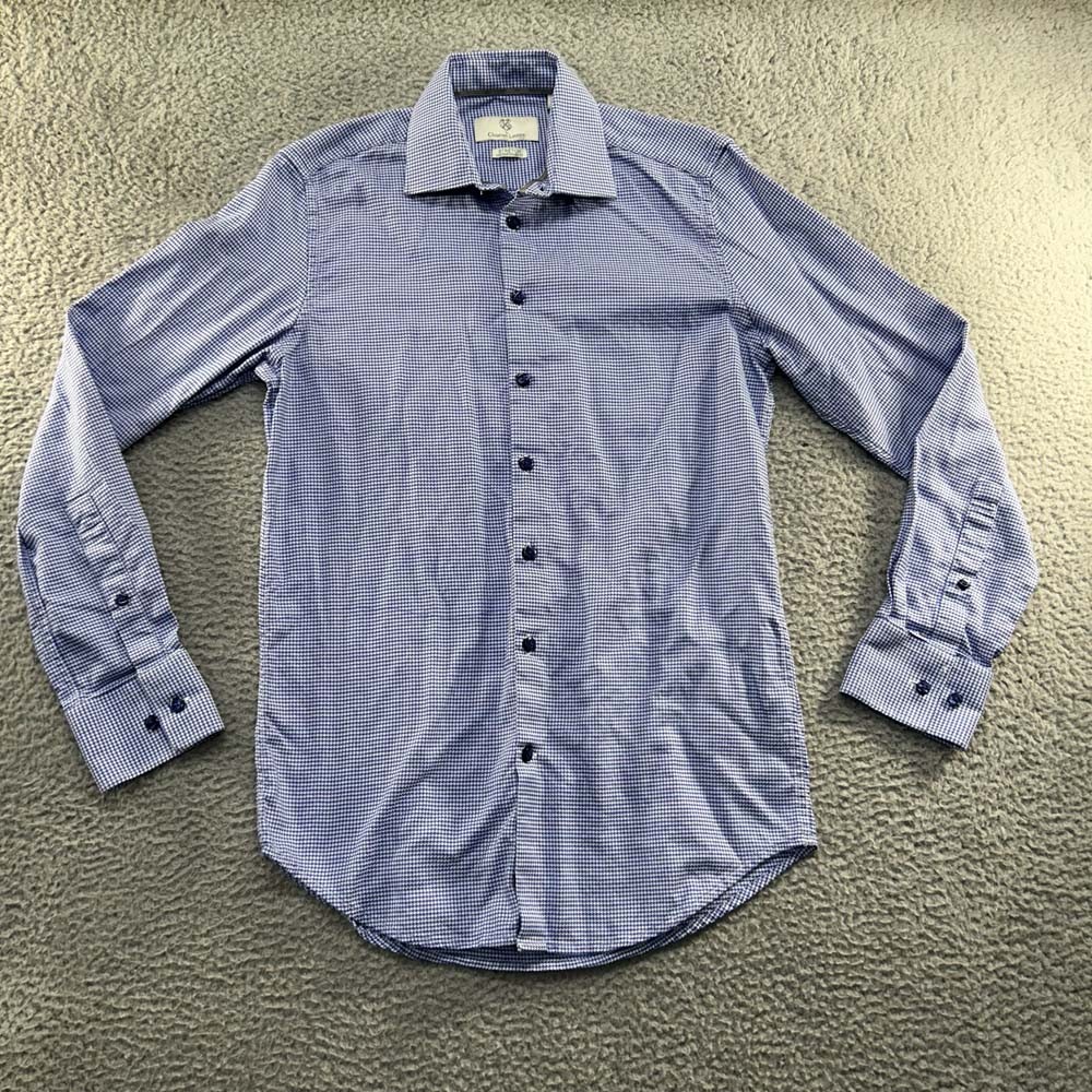 Christian Lacroix Dress Shirt Mens 14.5 Houndstooth Blue White Business Classic