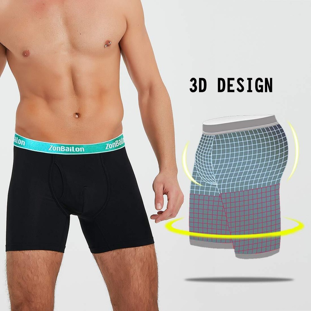 Mens Underwear Open Fly Bamboo Soft Fiber Anti-Abrasion Comfort Fit Boxer Briefs