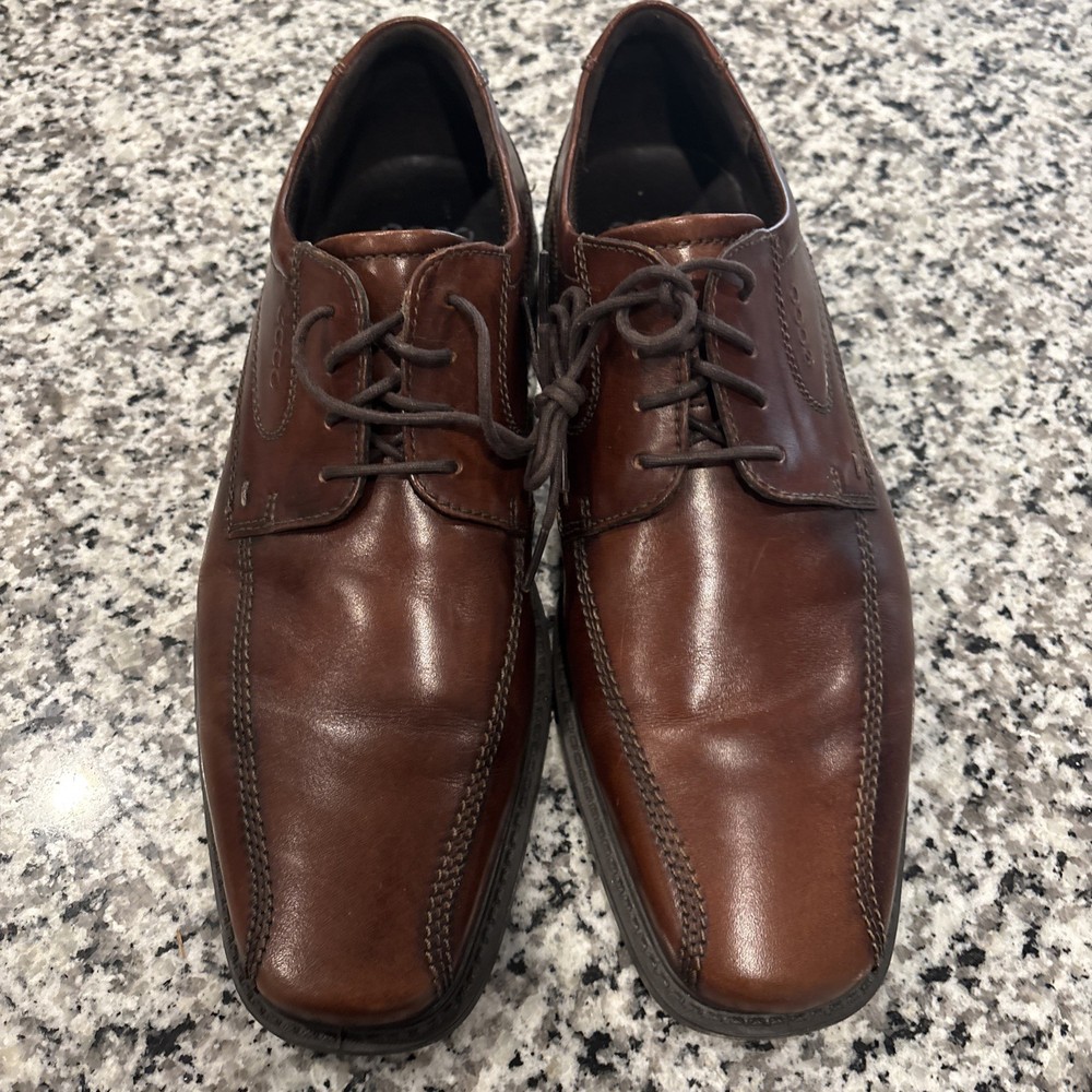 ECCO  Brown Leather Bike Toe Oxford Lace Up Dress Shoe Shock Point Size 45 M
