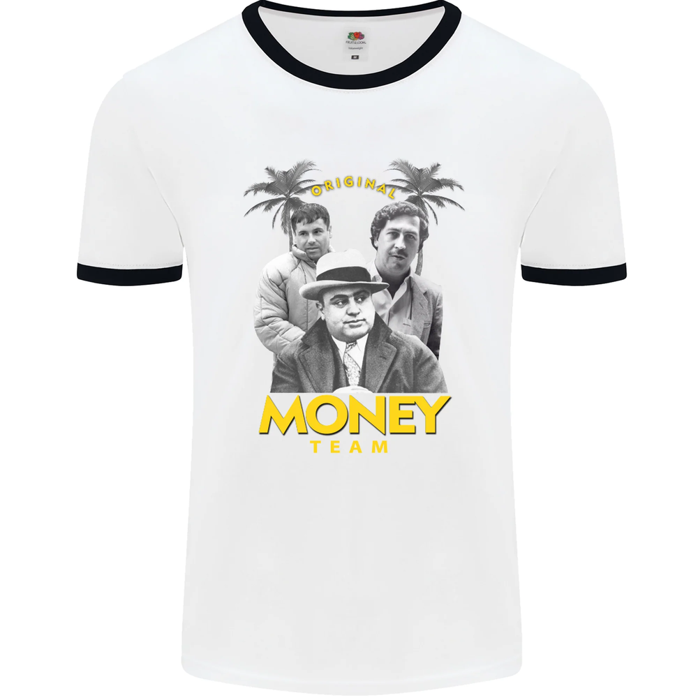 Money Team Pablo Escobar El Chapo Al Capone Mens Vintage Ringer Tee
