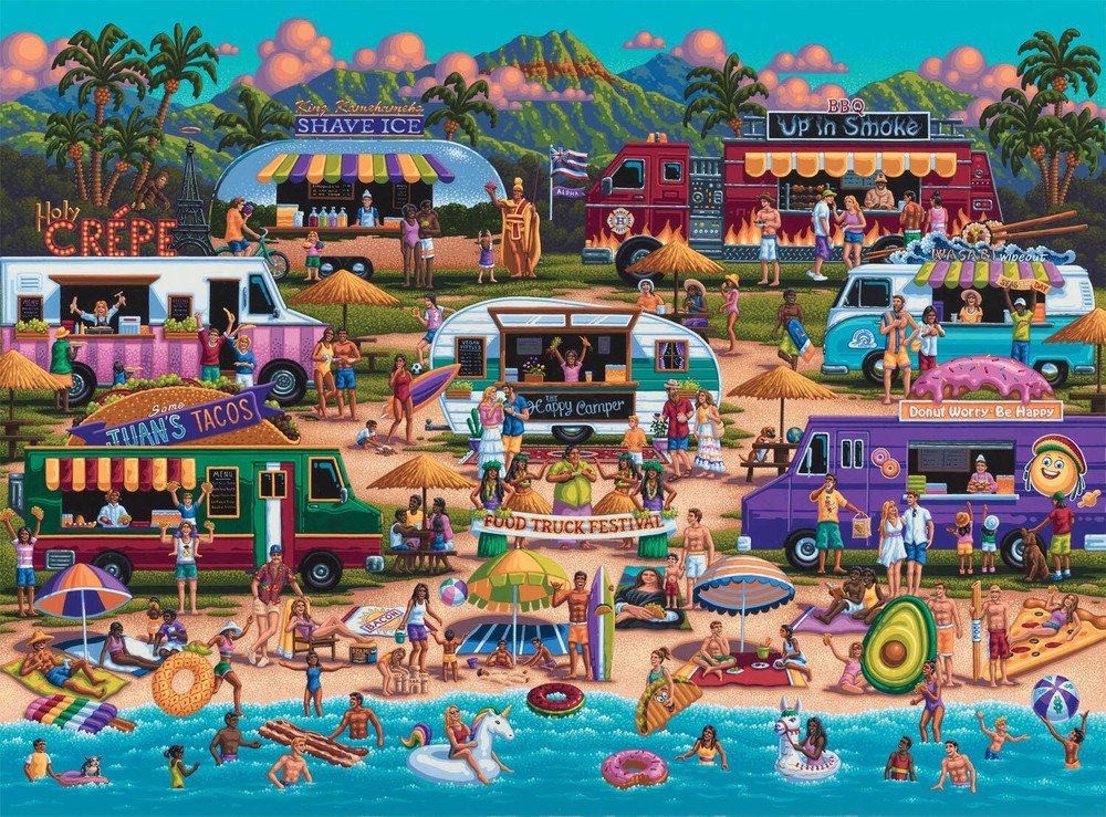 - Pun Fuzzles - Hawaiian Food Truck Festival - 1000 Piece Jigsaw Puzzle