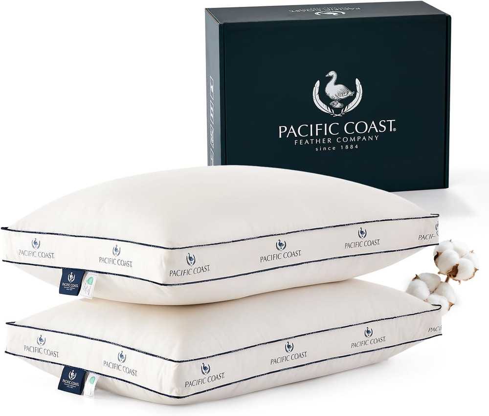 Pacific Coast Goose Feather and down Pillows, Queen Size Set of 2, Gusseted Pill