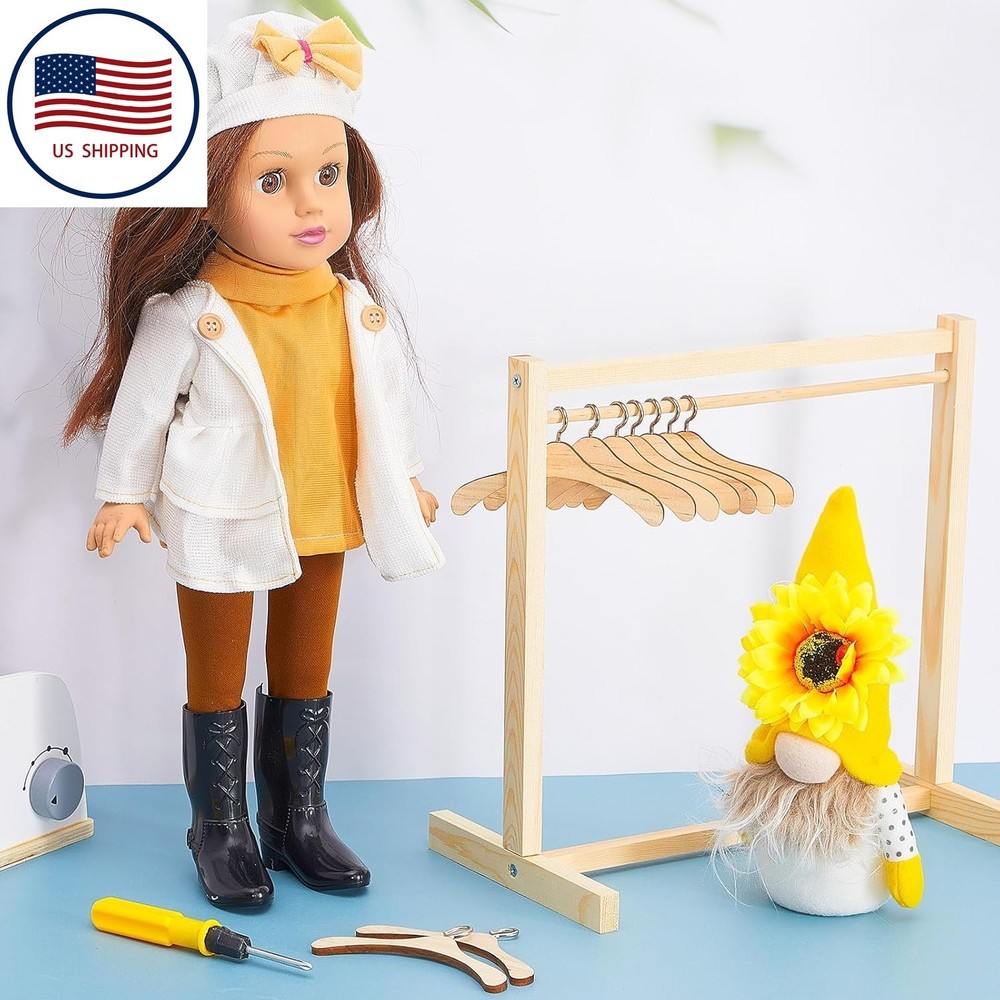 7PCS Wooden Hanger Set for Labubu Doll Clothes & Garment Rack
