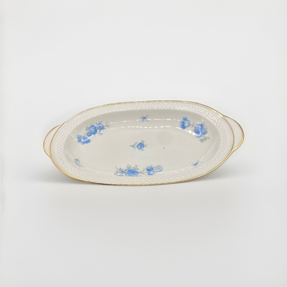 THOMAS BAVARIA Serving Platter 9”Ivory Scalloped Blue Roses w/ Gold Trim RARE