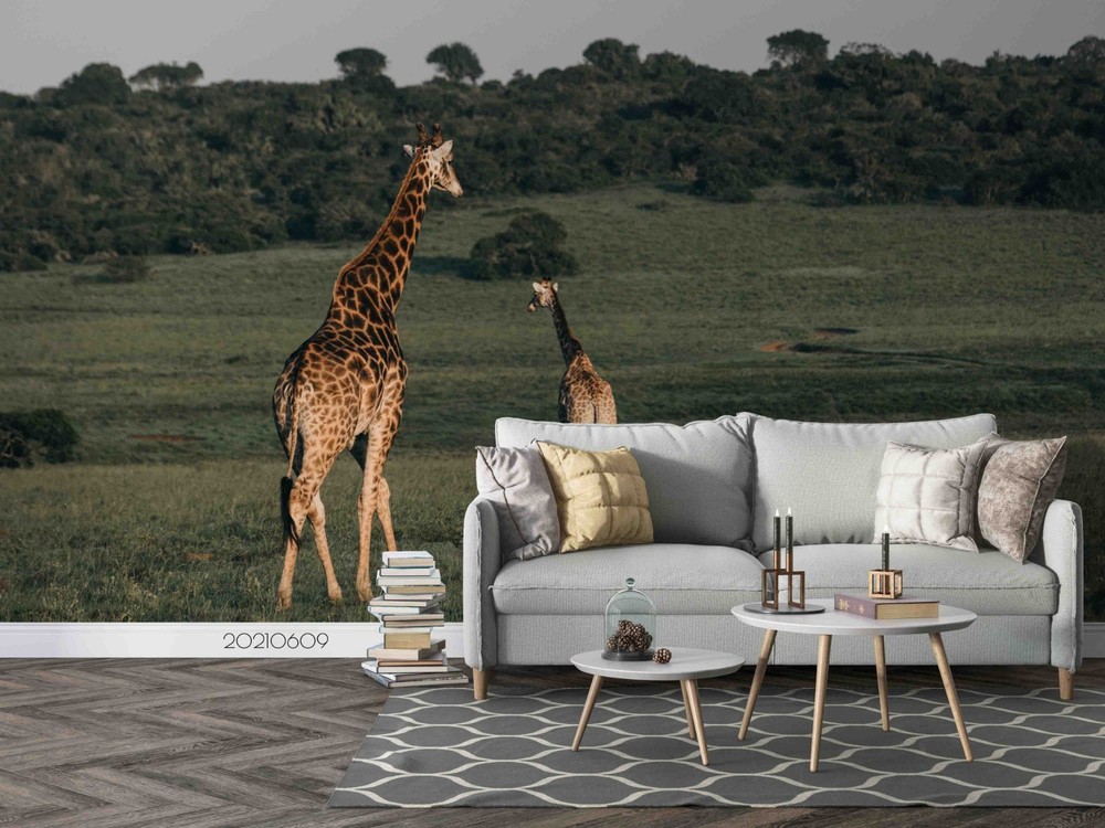 3D Grassland Giraffe Landscape Wall Murals Wallpaper Murals Wall Sticker 2
