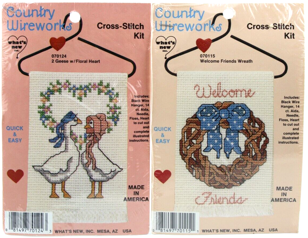 Lot of 2 Cross Stitch Kits Country Wireworks Geese Heart & Friends Wreath Sealed