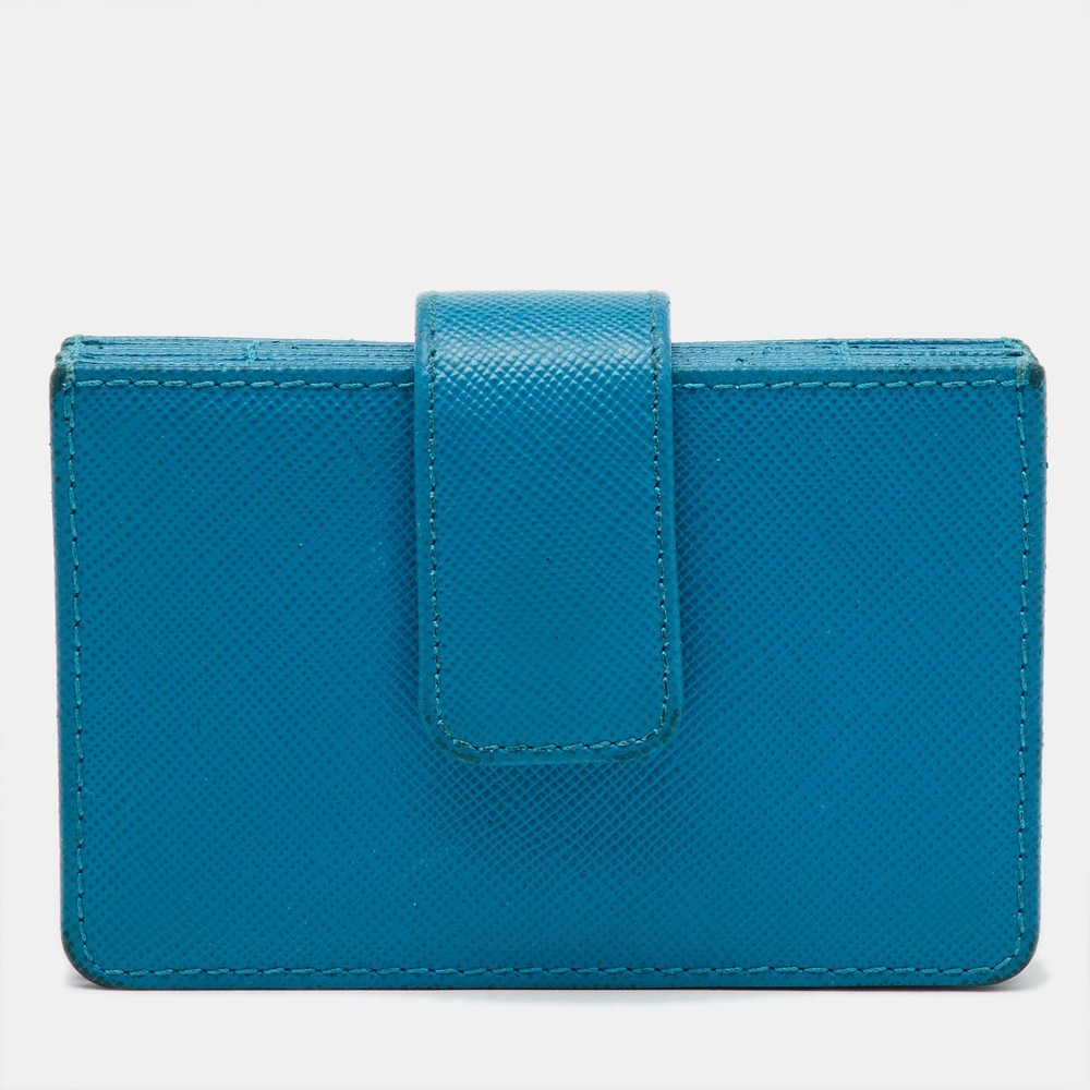 Prada Aqua Blue Saffiano Leather Card Case