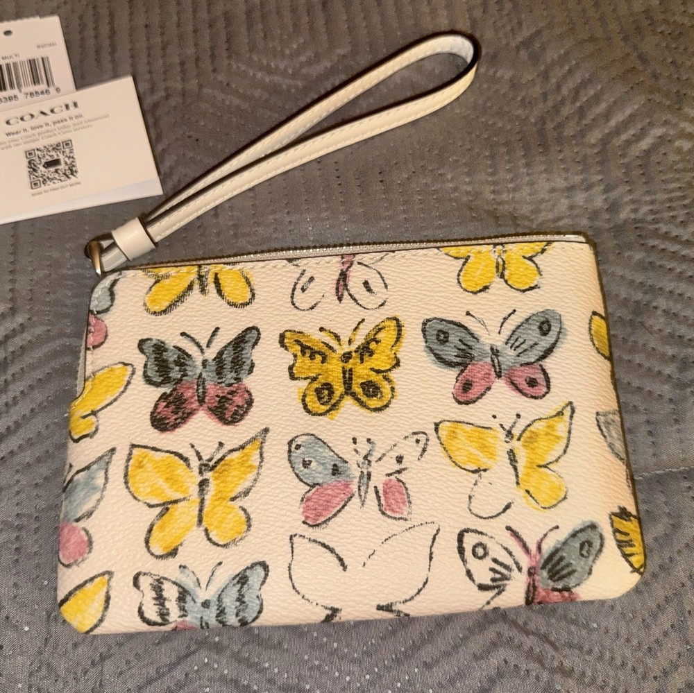 NWT Coach Corner Zip Wristlet Butterfly Print Crossbody Bag