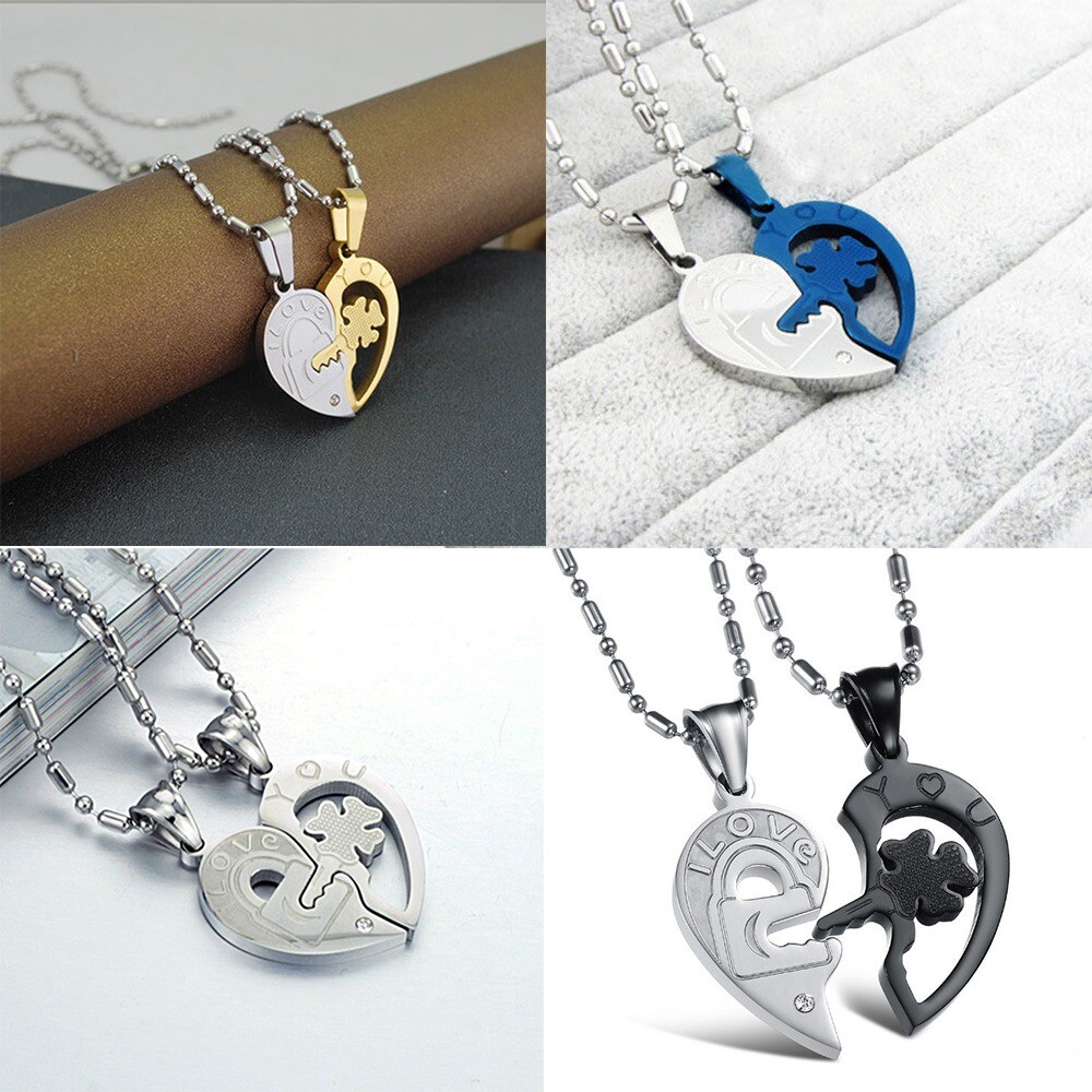 Men's and Women's Couple Necklace Love Pendant Necklace Stainless Steel Necklace