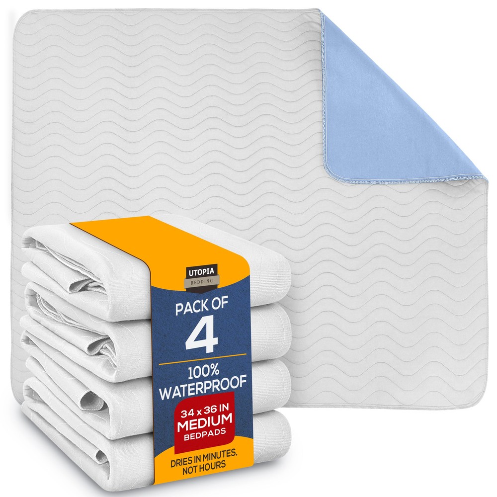 Washable Reusable Underpads 34 x 36 Inches Heavy Absorbent Waterproof Pack of 4