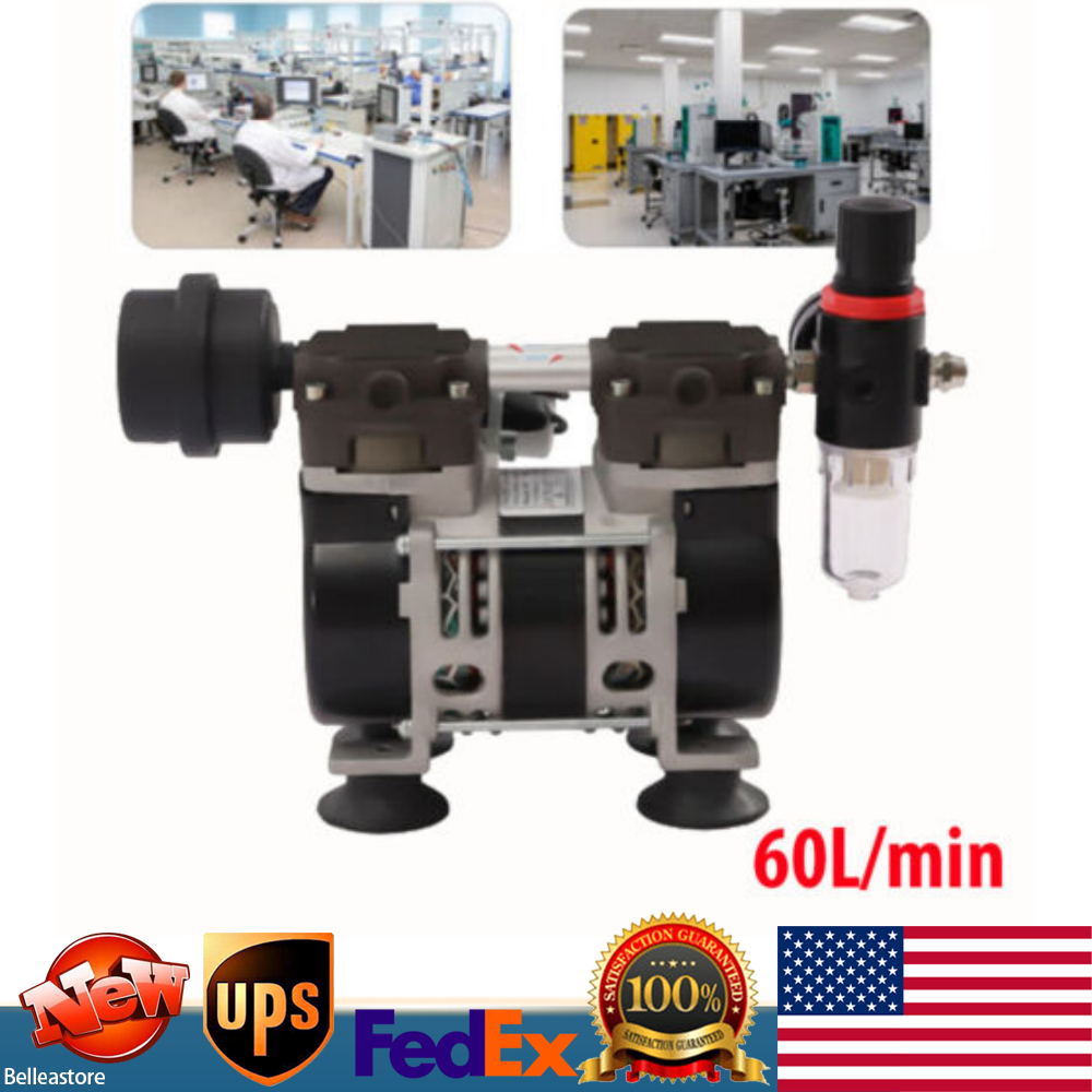 Lab Vacuum Pump Oilless Oil Free Vacuum Pump w/ Air Filter 200 W 60 L/min BEST