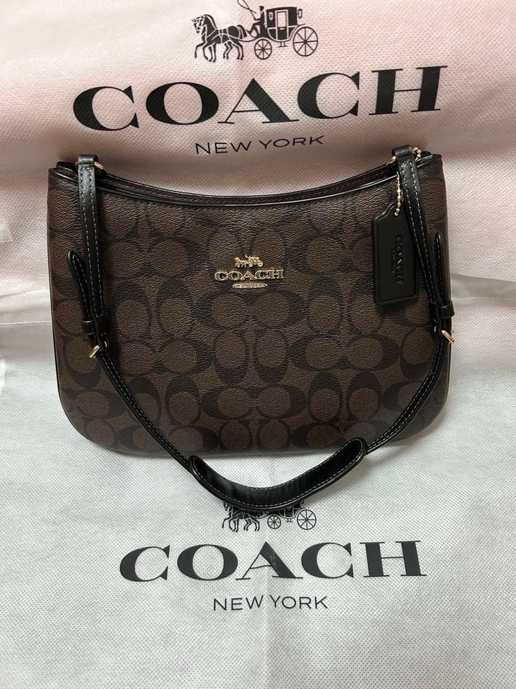 COACH leather shoulder bag for women with adjustable strap