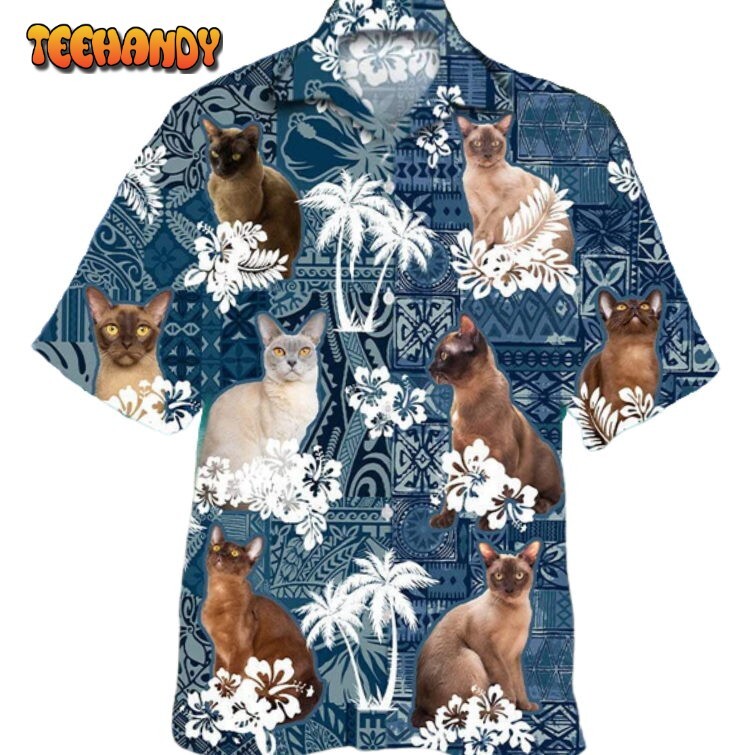 3D Printed Burmese Cat Hawaiian Shirt with Tropical Design