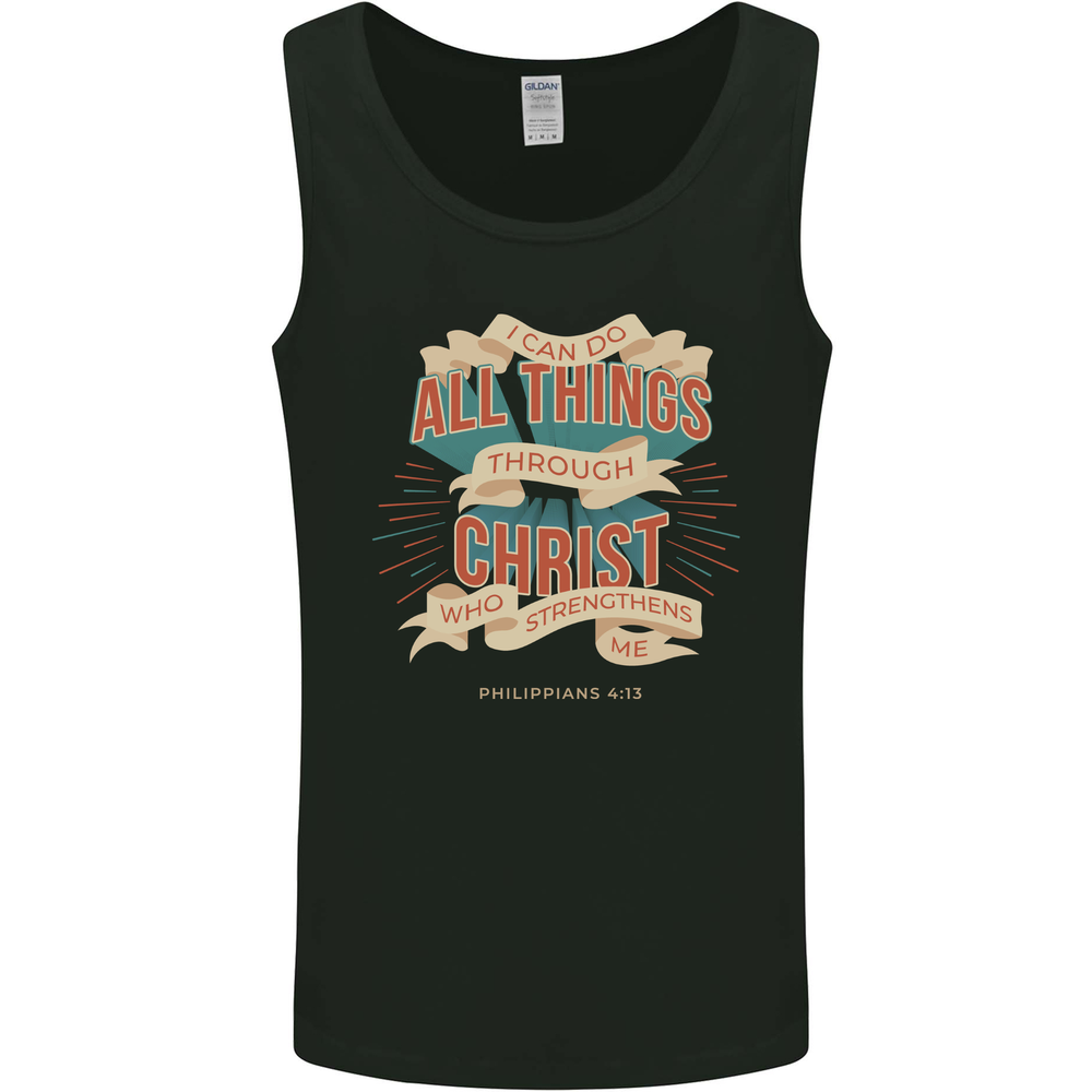 Through Christ  Christian Jesus God Cross Faith Mens Vest Tank Top