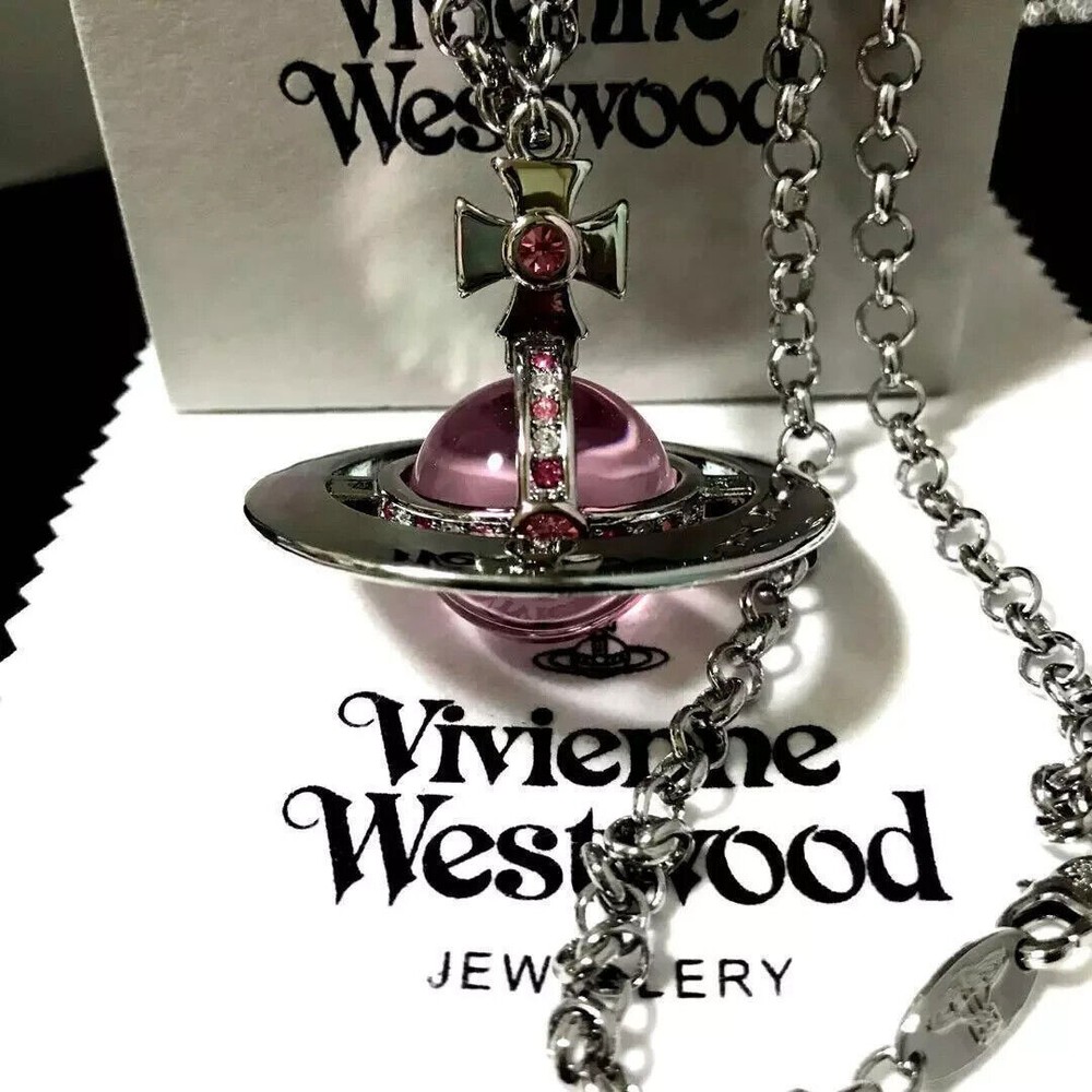 Vivienne Westwood Small Orb Necklace Silver Pink IN BOX Set Chain