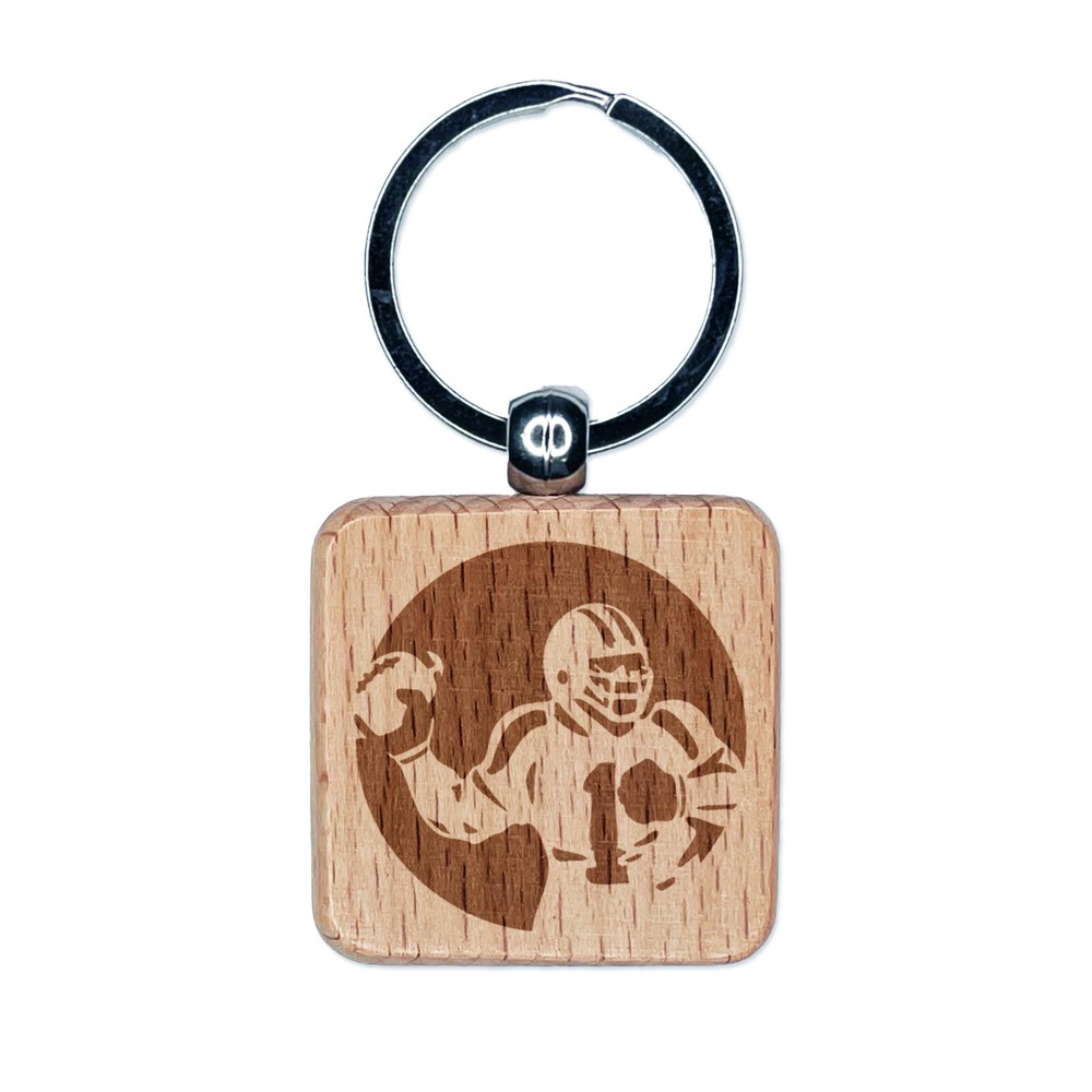 Personalized Quarterback Throwing Football Wood Keychain