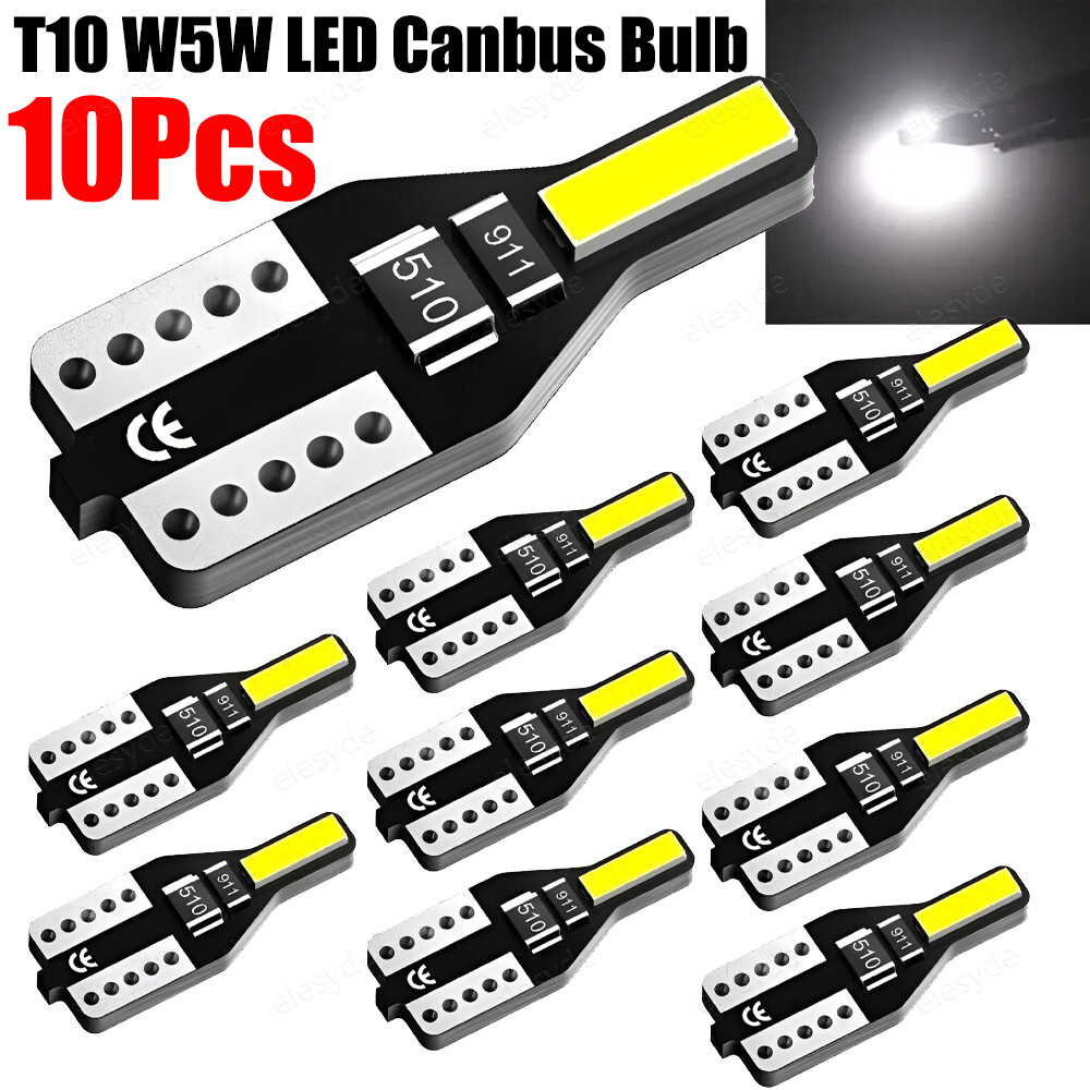 10pc Canbus 158 T10 194 168 W5W LED White Car License Plate Wedge SideLight Bulb