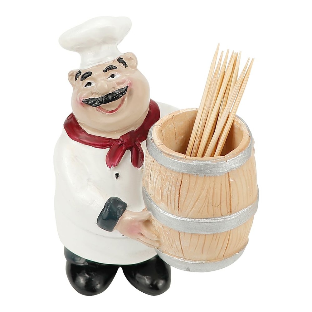 Resin Chef Toothpick Holder Dispenser Statue Kitchen Counter Decor 4.3x3 Inch