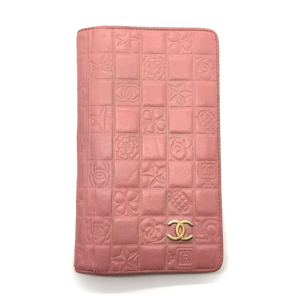 CHANEL Coco Mark Long Leather Wallet in Pink Authentic Icon Line