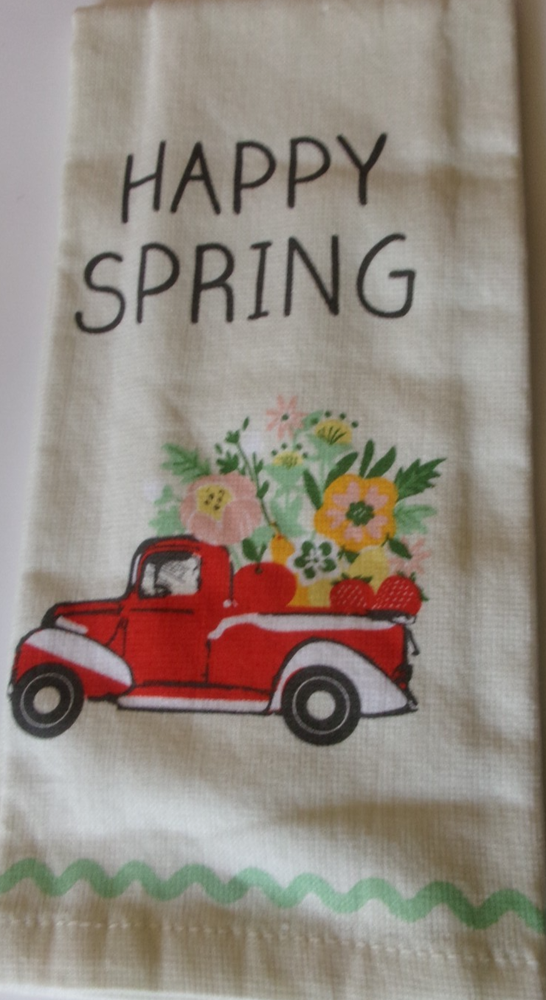 Multicolor Happy Spring Truck & Flowers Cotton Kitchen Towel Full Uncut  