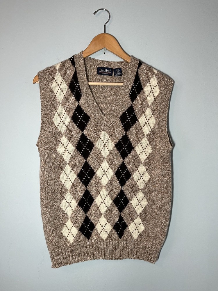 Vtg Wool Vest 42 Brown Large Argyle Sweater Scotland Preppy Academia Golf Dapper
