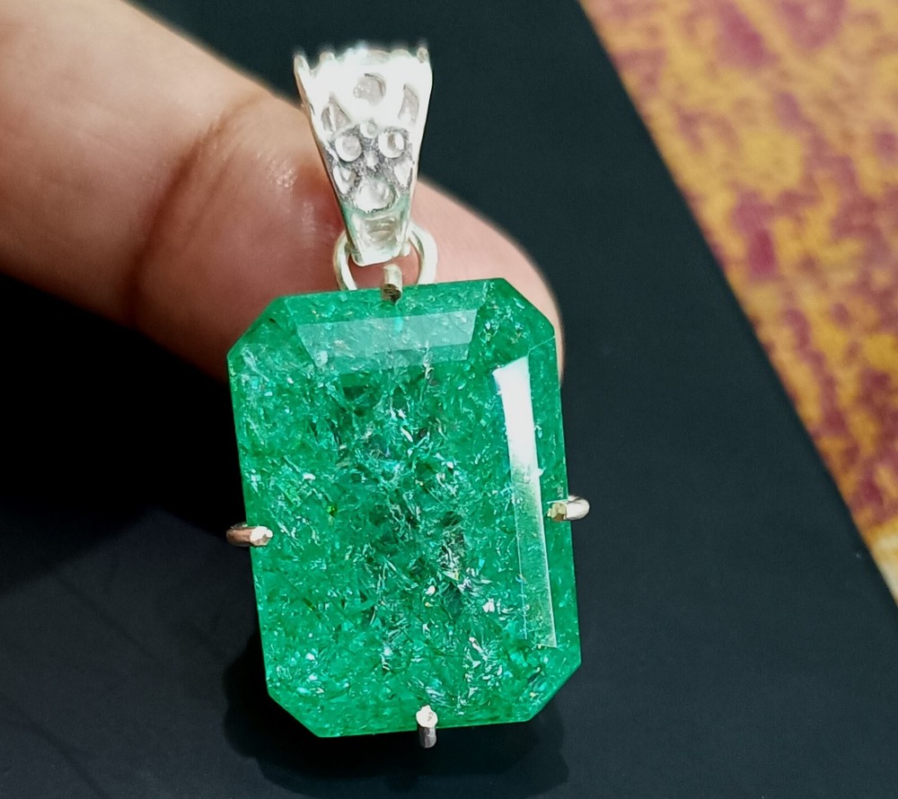 60.95 Ct Certified Emerald Cut Gemstone Pendant in 925 Solid Silver