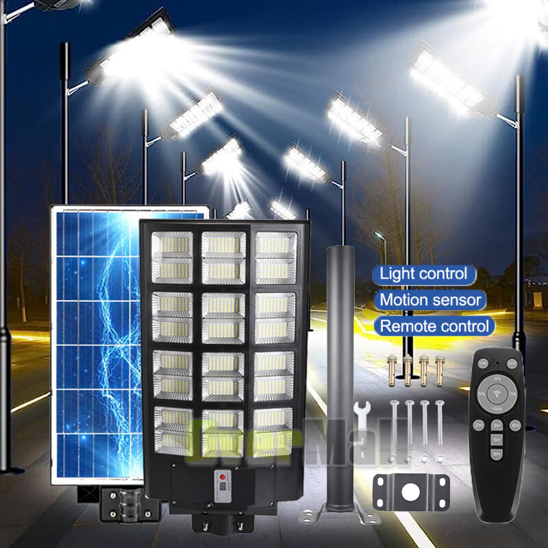 1600W Commercial Solar Street Light IP67 Dusk-to-Dawn LED Road Lamp with Pole