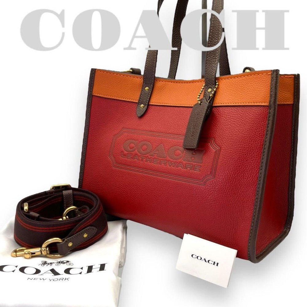 COACH C0777 Field Tote 30 Brick Red Multi Leather 2-Way Handbag in Excellent Condition