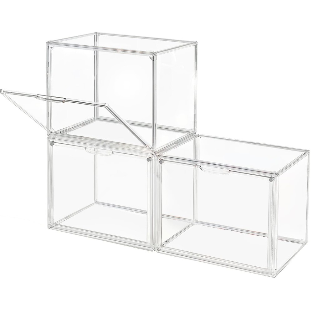 Clear Stackable Plastic Storage Bins with Magnetic Lid, Dustproof Book & Cosm...