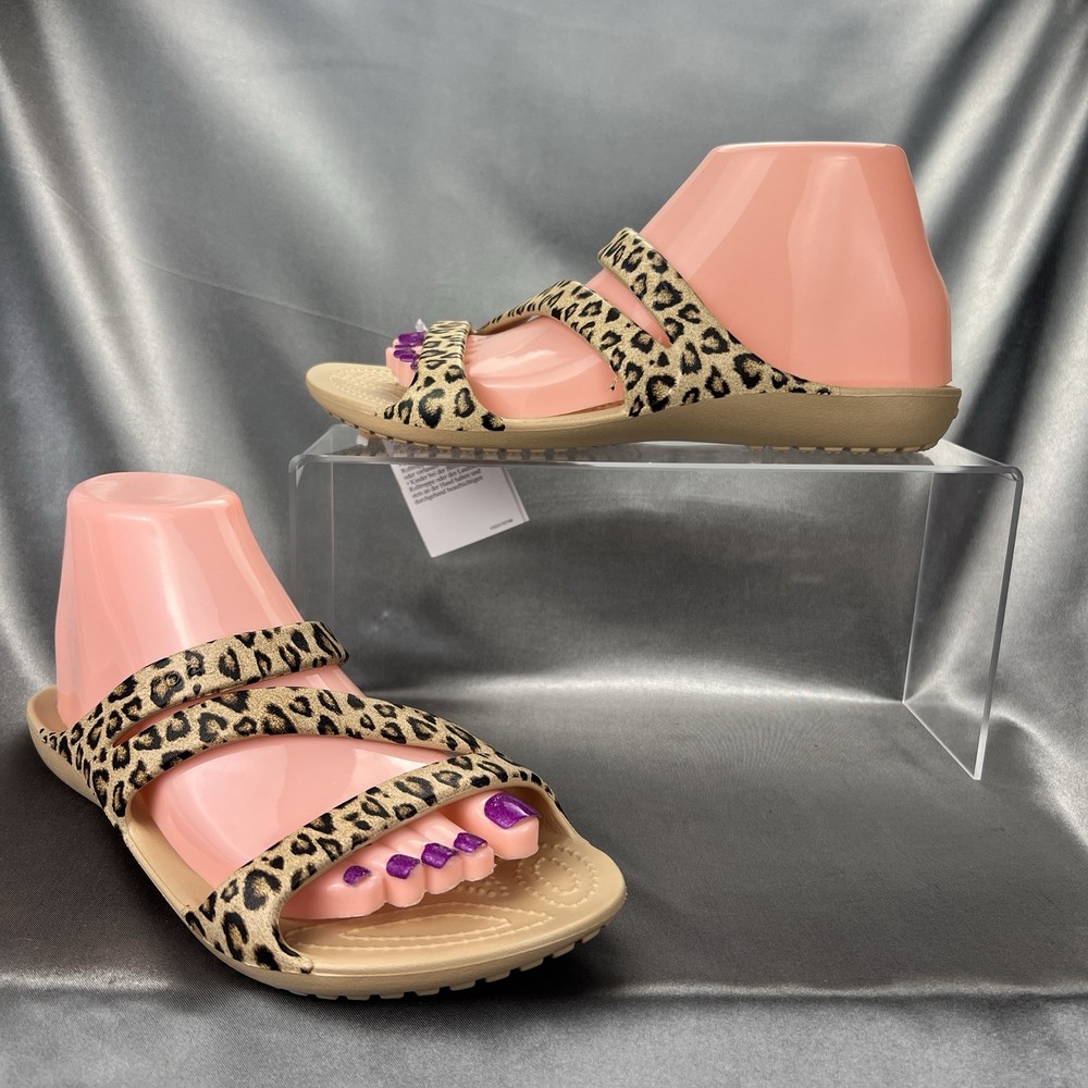 Crocs Kadee II Leopard Sandals Women's 7 Strappy Slides Spring Shoes 206894-90L