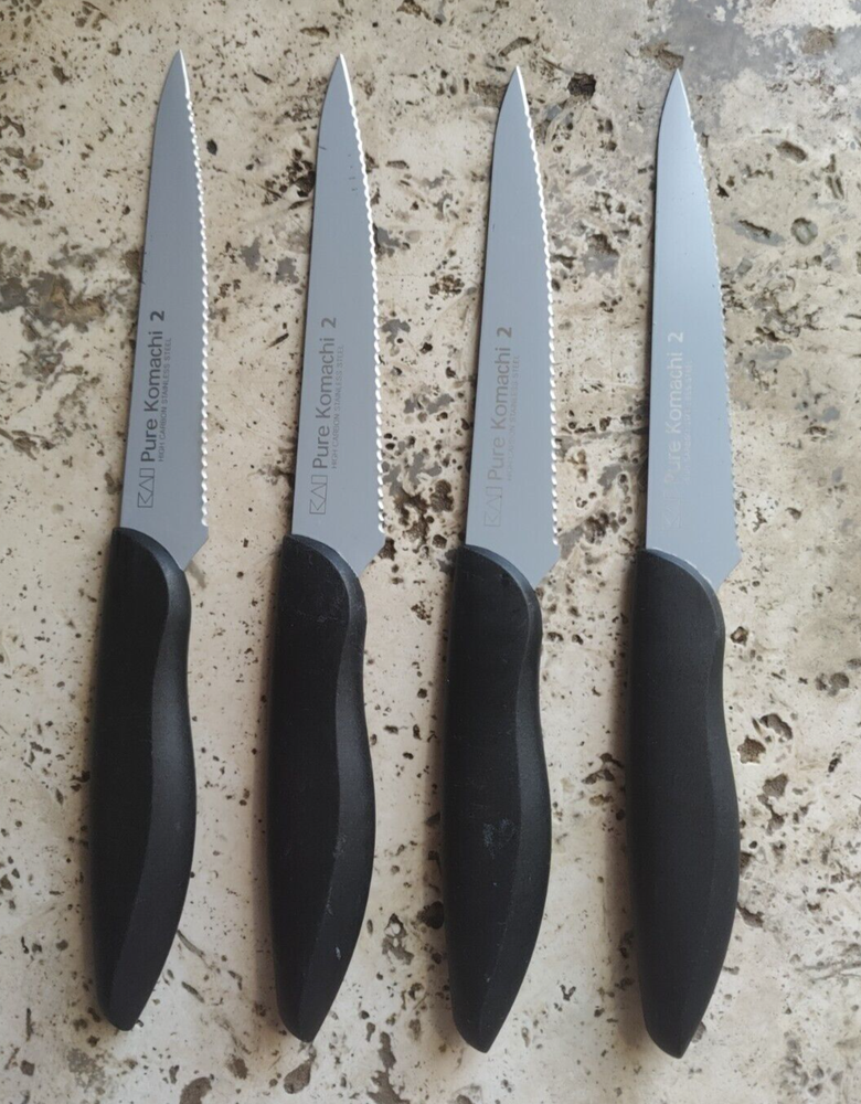 KAI Pure Komachi 2 Black 5-Inch Serrated Steak Knives 4-Piece Set