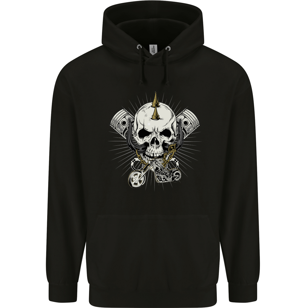 Piston Skull Motorcycle Motorbike Biker Mens 80% Cotton Hoodie