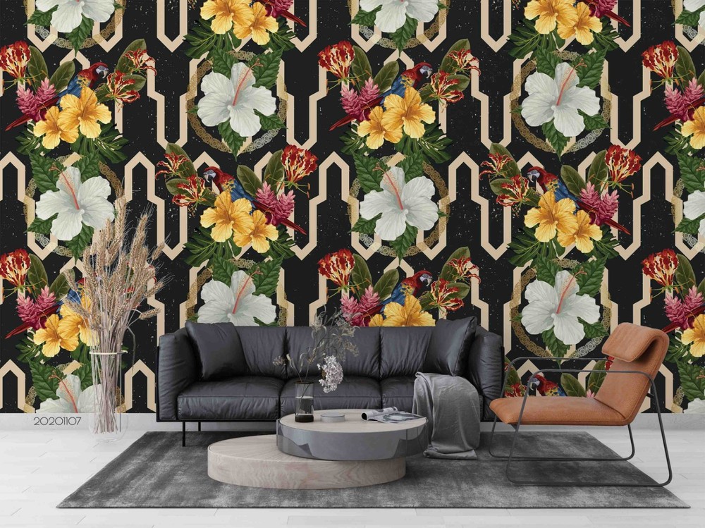 3D Flower Parrot Pattern Wall Murals Wallpaper Murals Wall Sticker