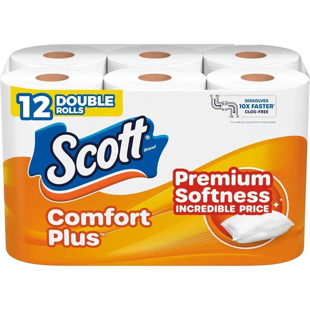 Scott ComfortPlus Toilet Paper, 12 Double Rolls,231 Sheets per Roll, Septic Safe