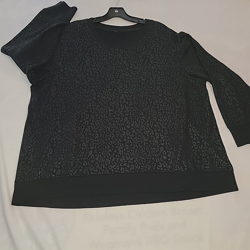 Women's Black W/Gray Animal Print Sweatshirt,  Sz 2X, By Jane And Delancey