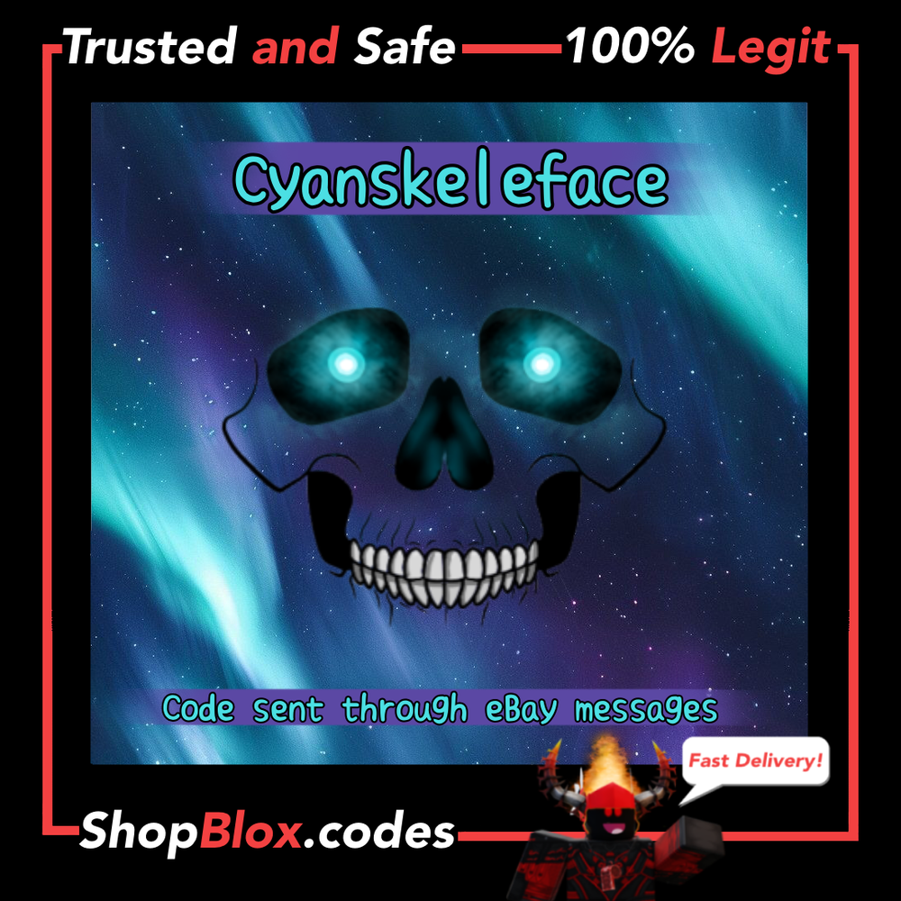 ROBLOX Cyan Skeleface Skeleton Skull FACE Toy Code Sent FAST in eBay Messages