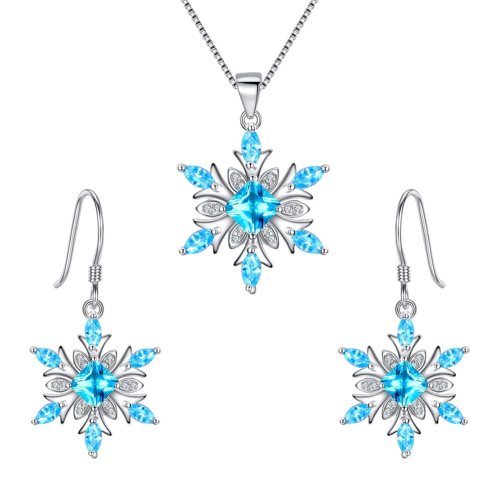 EVER FAITH 925 Sterling Silver Cubic Zirconia Snowflake Jewelry Set for Women  