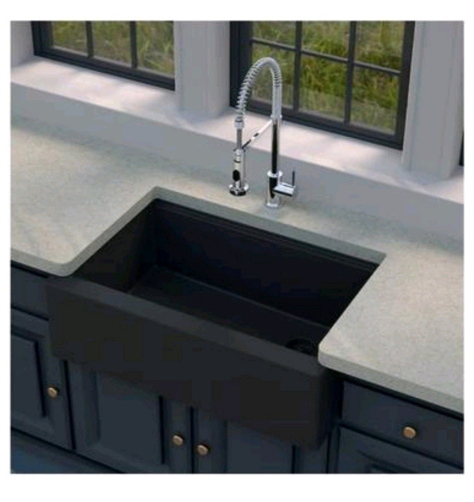 Allen Roth 33-Inch Black Granite Farmhouse Apron Sink MSRP $551